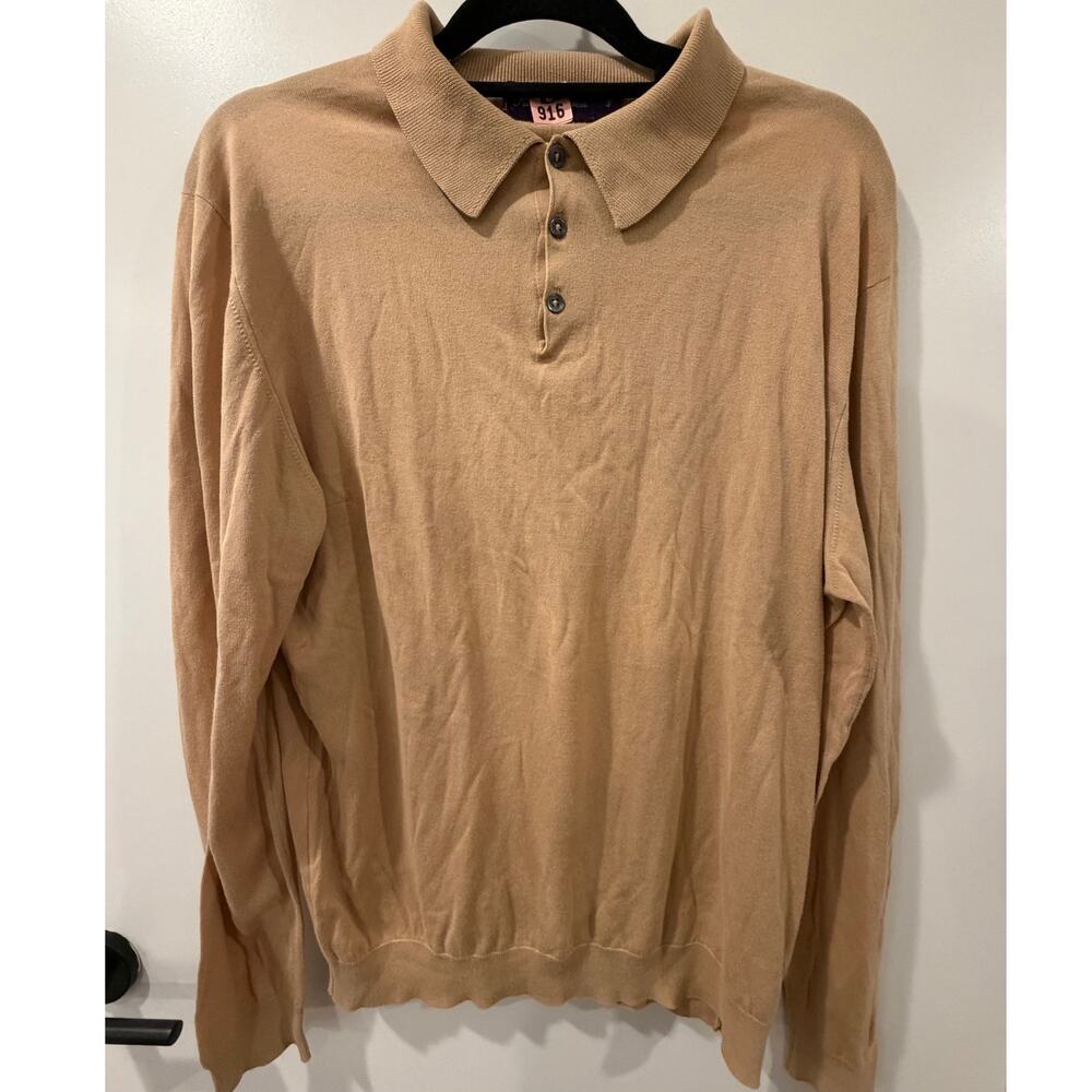 Ralph Lauren Purple Label 100% Cotton Long Sleeve Knit Polo Mens Large